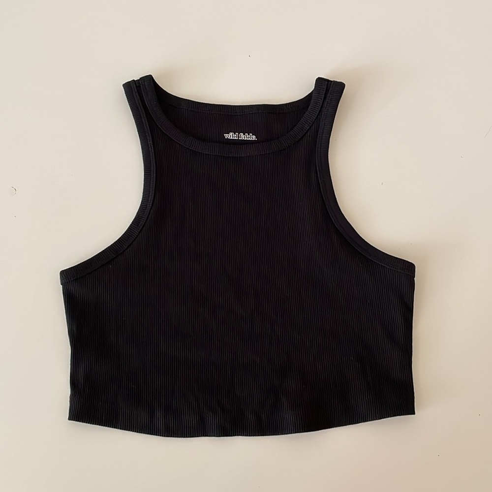 Wild Fable Crop Top Scoop Neck Ribbed Tank Black - Picture 9 of 13